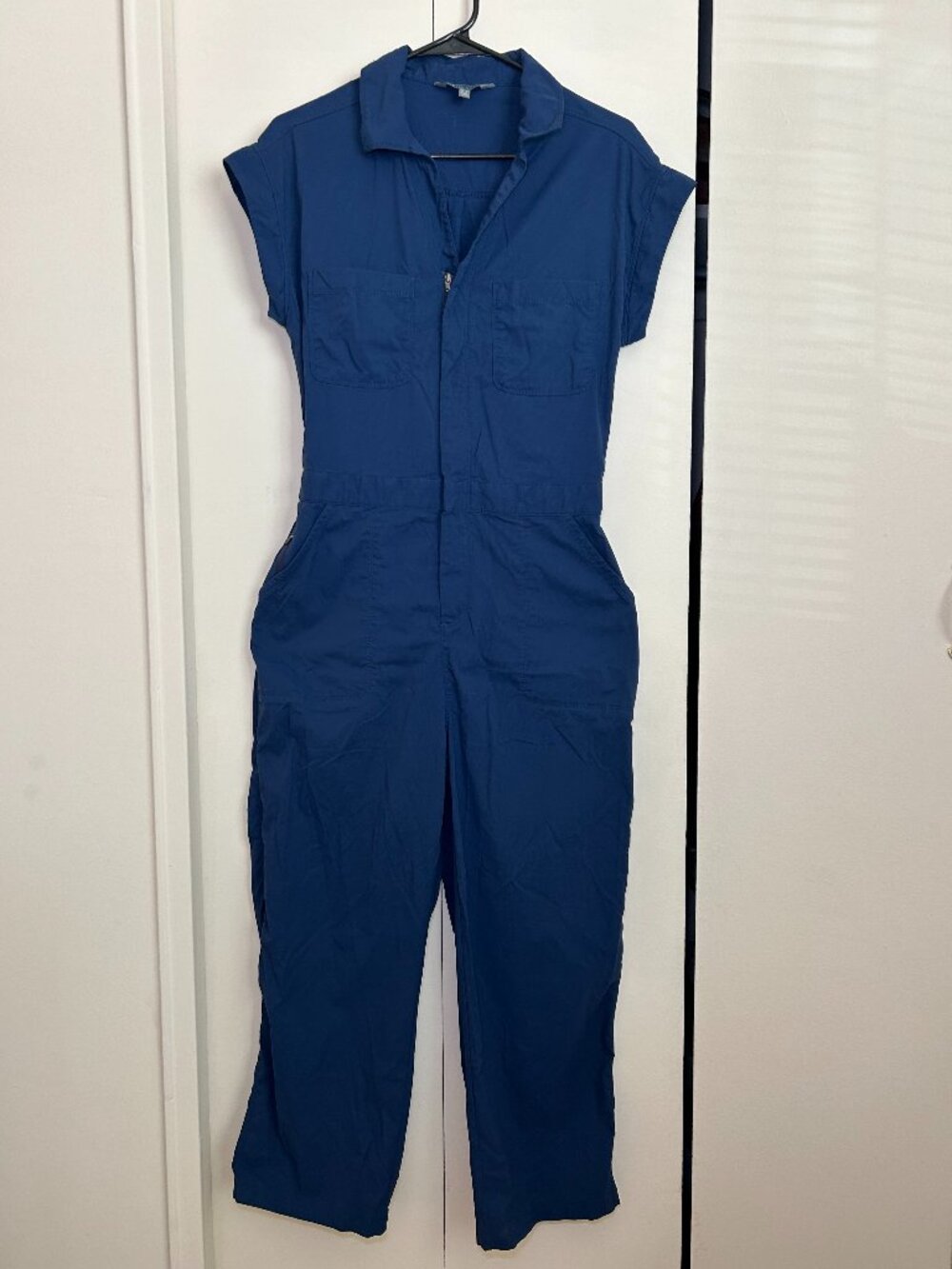 Title Nine -- navy blue short sleeve cargo jumpsuit